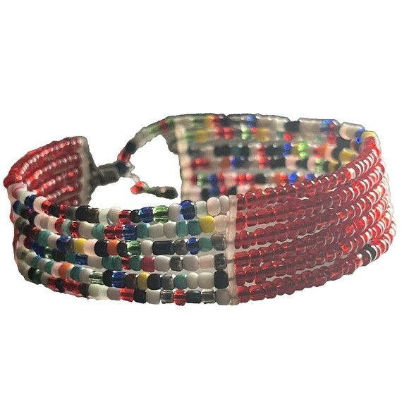 Maasai African Tribal Bracelet Handmade Bead Stack Cuff Colorful Boho Festival‎ - Picture 5 of 5